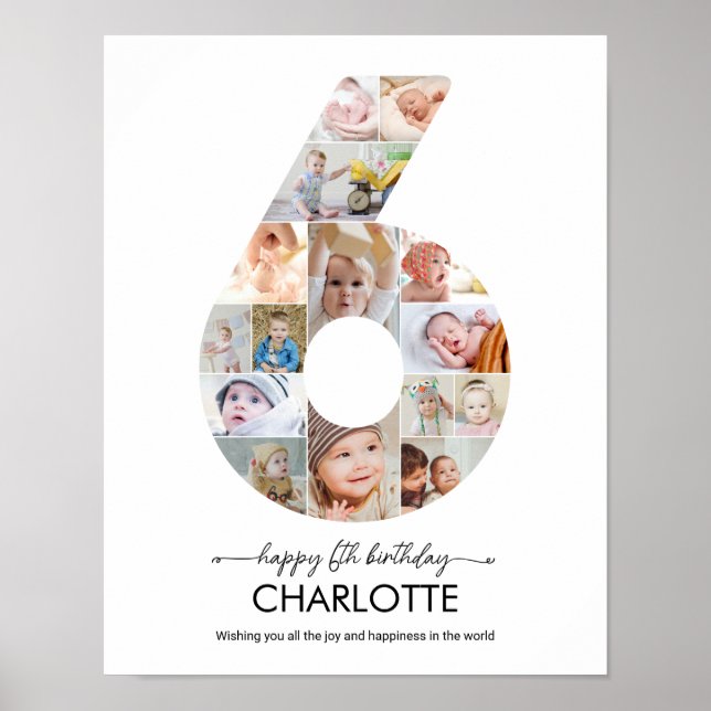 6th Birthday Number 6 Photo Collage Custom Picture Poster (Framsidan)