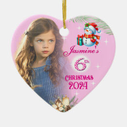 6th Christmas Personalised Girl Photo Heart Gift Julgransprydnad Keramik