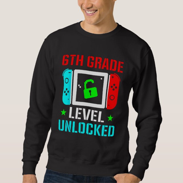6th Grade Level Unlocked  Back To School Gamer Boy Lång Ärmad Tröja (Framsida)