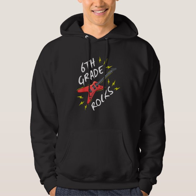 6th Grade Rock Guitar Music Back To School Hoodie (Framsida)
