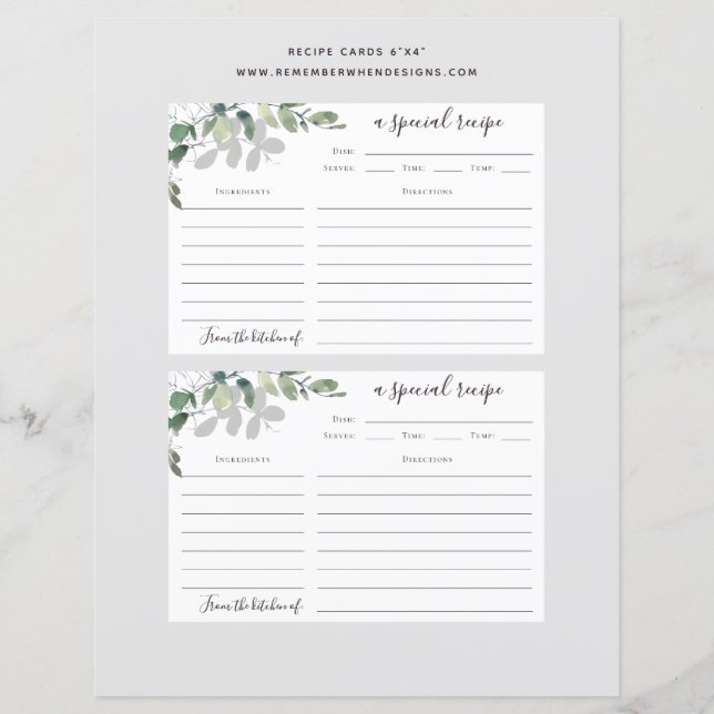 6x4 Eukalyptus Bröllopsfest Receptkort (Framsida)