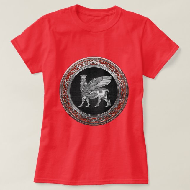 [700] Assyrian Winged Bull - Silver Lamassu T Shirt (Design framsida)