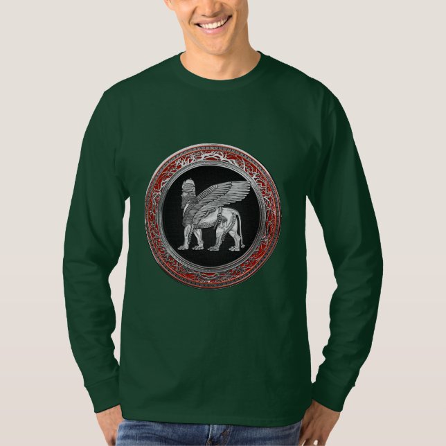 [700] Assyriansk vind Lejon - Silver Lamassu T Shirt (Framsida)