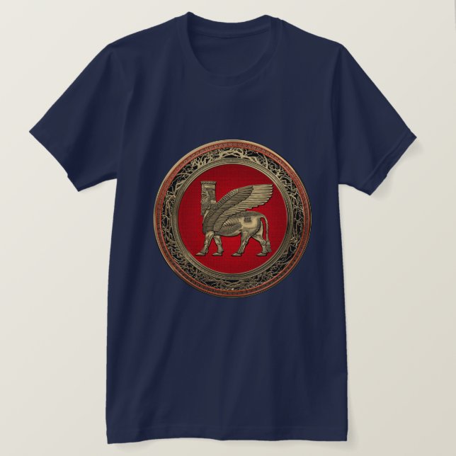 [700] Bevingad tjur för assyrier - guld- Lamassu T Shirt (Design framsida)
