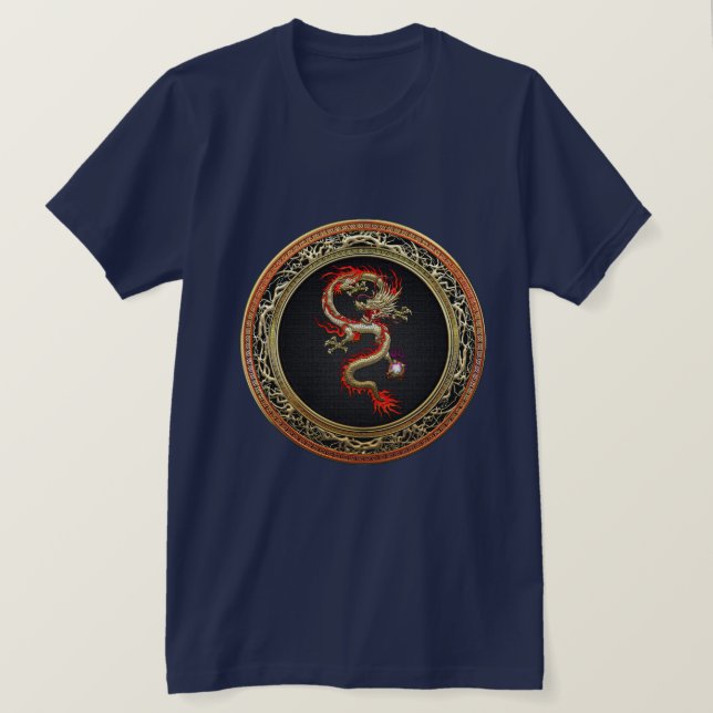 [700] Golden Chinese Dragon Fucanglong T-shirt (Design framsida)