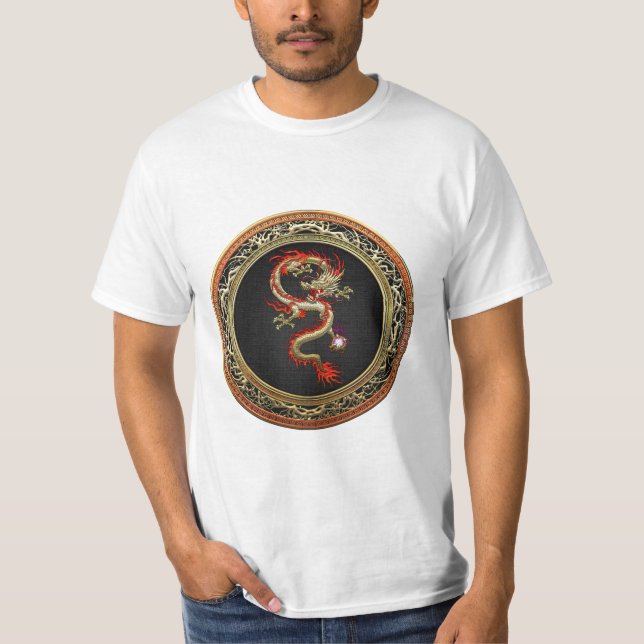 [700] Golden Chinese Dragon Fucanglong Tee Shirt (Framsida)