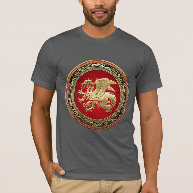 [700] Isländsk drake, Landvættir [guld] T-shirt (Framsida)
