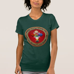 [700] Rosig kor (rosa Croix) på rött & guld- T Shirt