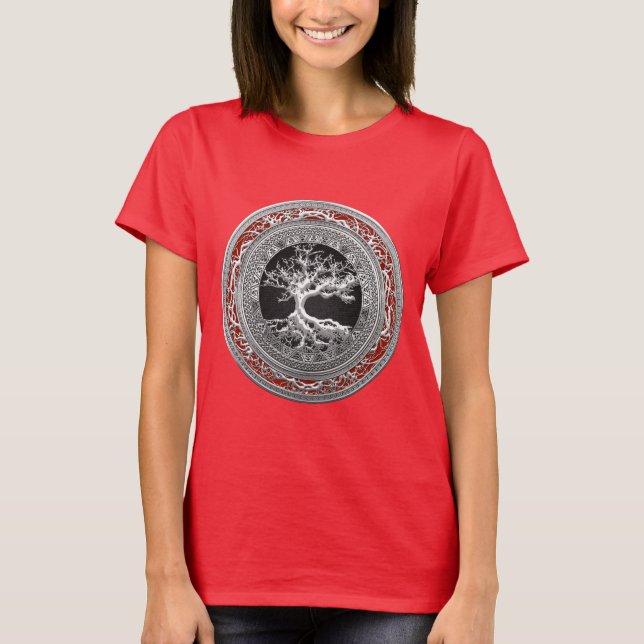 [700] Treasure Trove: Celtic Livets träd [Silver] T Shirt (Framsida)