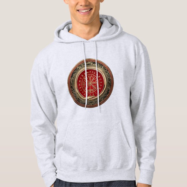 [700] Vegvisir - Viking Guld Magic Runic Compass Hoodie (Framsida)