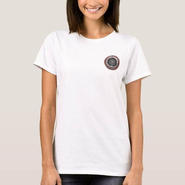 [700] Vegvisir - Viking Silver Magic Runic Compass T Shirt (Framsida)