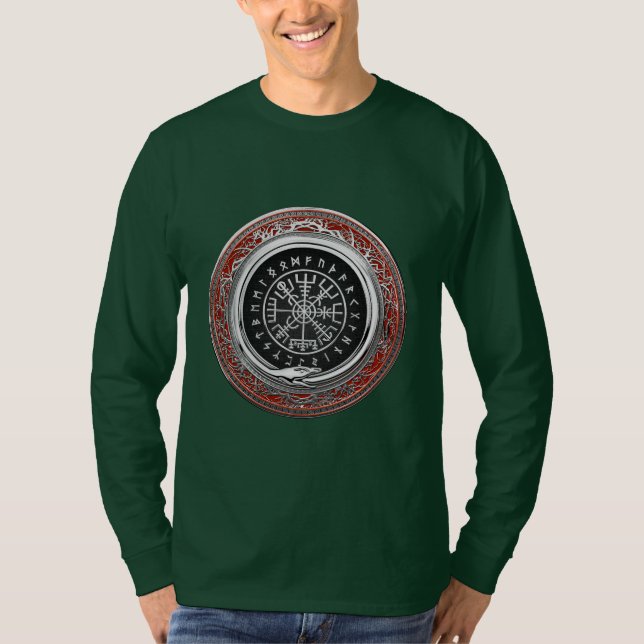 [700] Vegvisir - Viking Silver Magic Runic Compass T Shirt (Framsida)