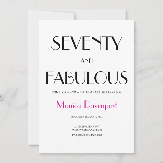 70 and Fabulous | 70 Birthday Party Invitation Inbjudningar (Framsida)
