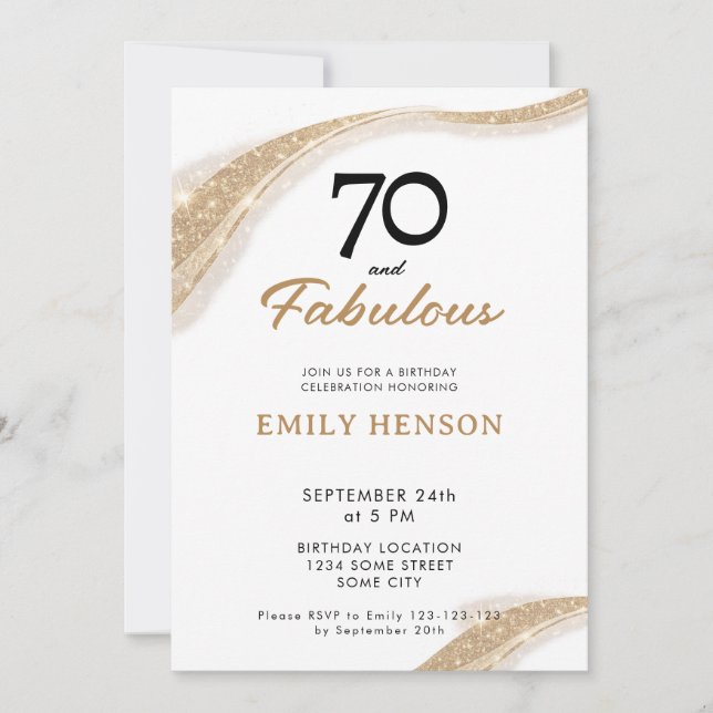 70 and Fabulous Gold 70th Birthday Invitation Inbjudningar (Framsida)