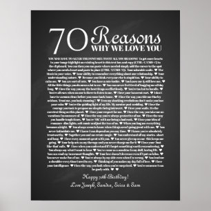 70 anledningar till att vi kärlek din födelsedagsp poster
