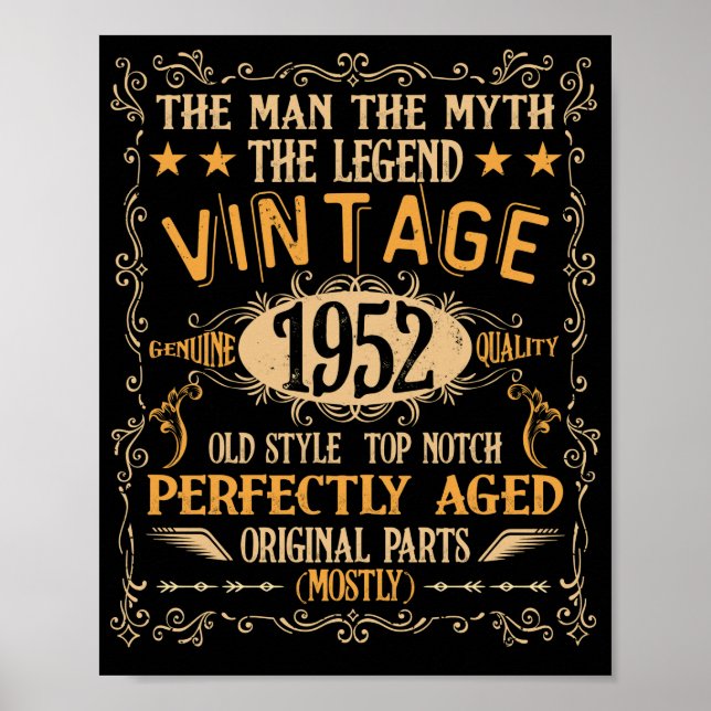 70 år Gamle man Myth Legend 1952 70 Birthday Poster (Framsidan)