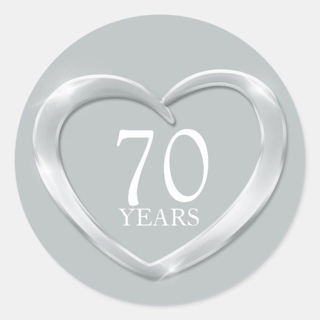 70 år platinumårsdag hjärtdekal runt klistermärke (Framsida)