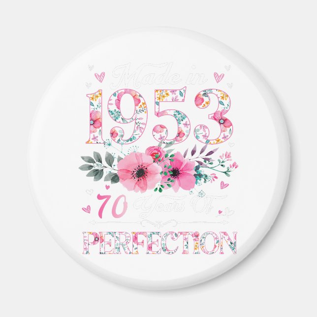 70-årig gåva 1953 Blommigt 70:e födelsedagsgåva Magnet (Framsidan)