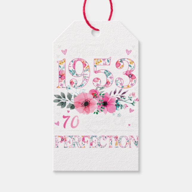 70-årig gåva 1953 Blommigt 70:e födelsedagsgåva Presentetikett (Framsidan)