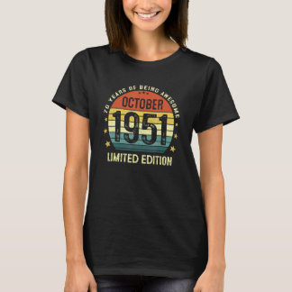 70 ÅRS Åldersdaglig Vintage oktober 1951 T Shirt
