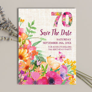 70 års Blommor Blommigt Linen 70:e födelsedagen Meddelande Vykort