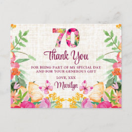 70 års Blommor Blommigt Linen 70:e födelsedagen ta Vykort