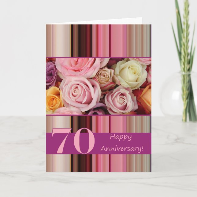 70-års bröllopsdagskort -Pastellrosa rand Kort (Framsida)