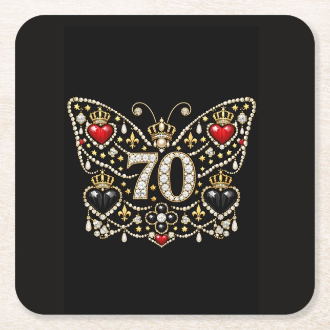 70-års födelsedag juveler diamonds fjäril underlägg papper kvadrat (Framsidan)