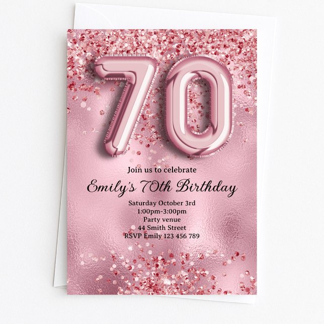 70-års födelsedag med rosa glitter inbjudningar (Skapare uppladdad)