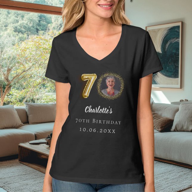 70-års födelsedag svart guld foto t shirt (Skapare uppladdad)