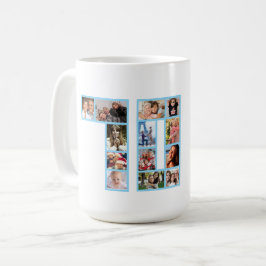 70-års födelsedags fotocollage Blå Kaffemugg