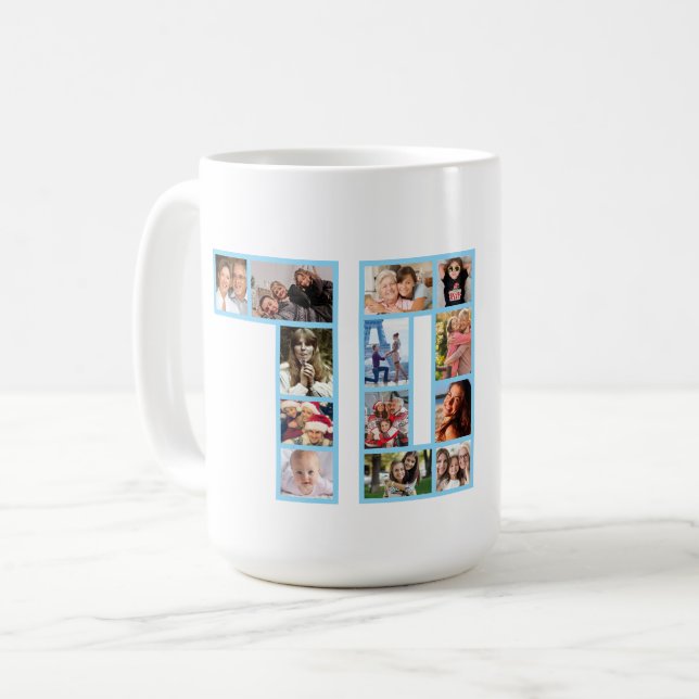 70-års födelsedags fotocollage Blå  Kaffemugg (Framsida vänster)