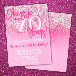 70-års födelsedagsfest med rosa glitter inbjudningar