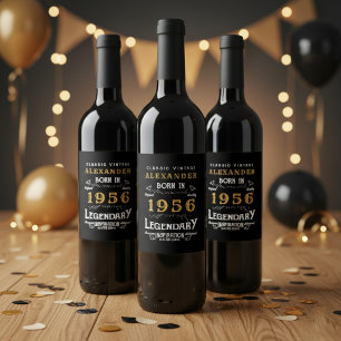 70-års födelsedagslegend född 1956 Vintage svart Vinflaska Etikett
