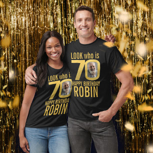 70-års födelsedagslook 70 anpassad guld foto och n t shirt