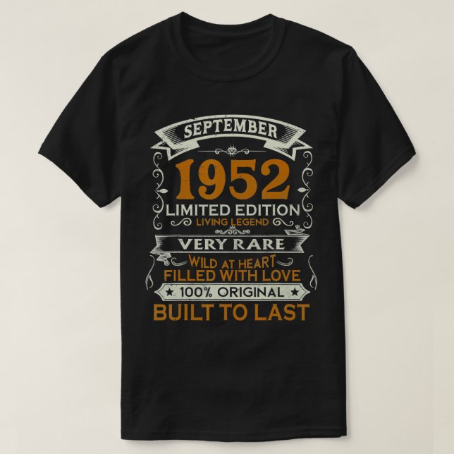 70 års gamla gåvor september 1952 Begränsada utgåv T Shirt (Design framsida)
