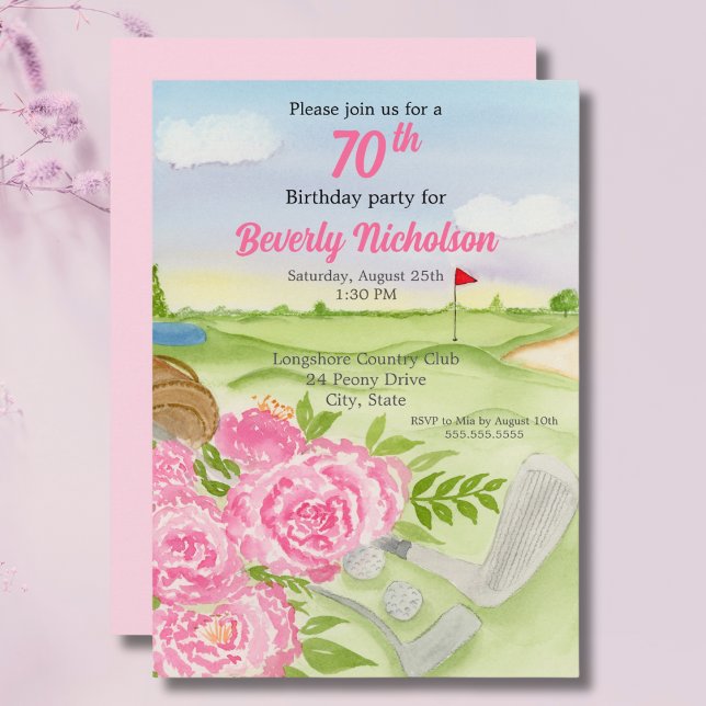 70-års golf födelsedagsfest Peonies På golfbanan Inbjudningar (Skapare uppladdad)