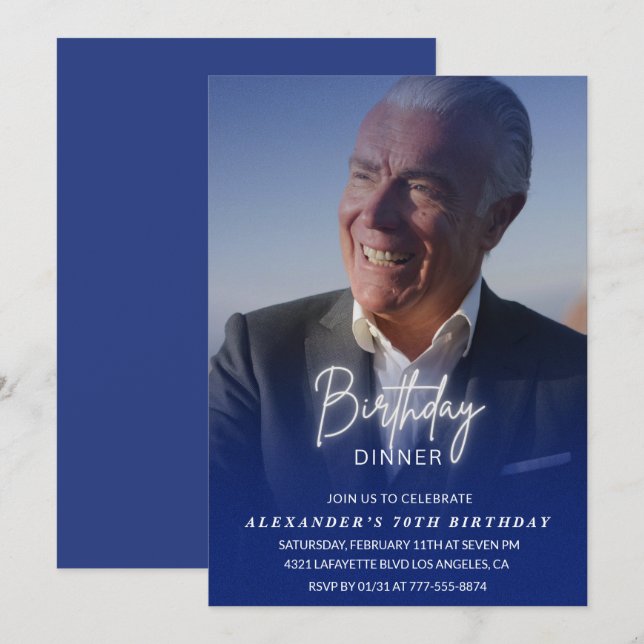 70-års inbjudan Födelsedagsmiddag Foto Män (Fram/baksida)