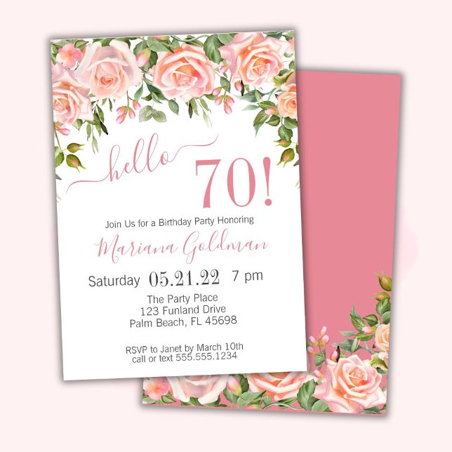 70-års inbjudan Rosa Blommig Modern Festa (Skapare uppladdad)