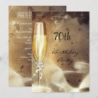 70-års Sepia Champagne Glas Inbjudningar