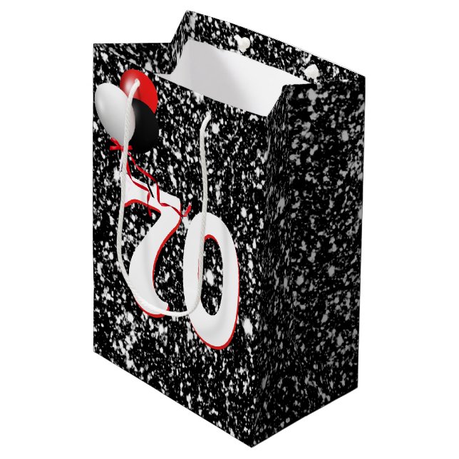 70-årsdag Ballonger på svart glitter  (Framsidan Vinklad)