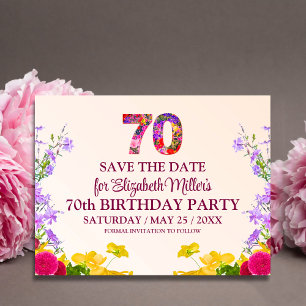 70-årsdag blommigt i 70 år party meddelande vykort