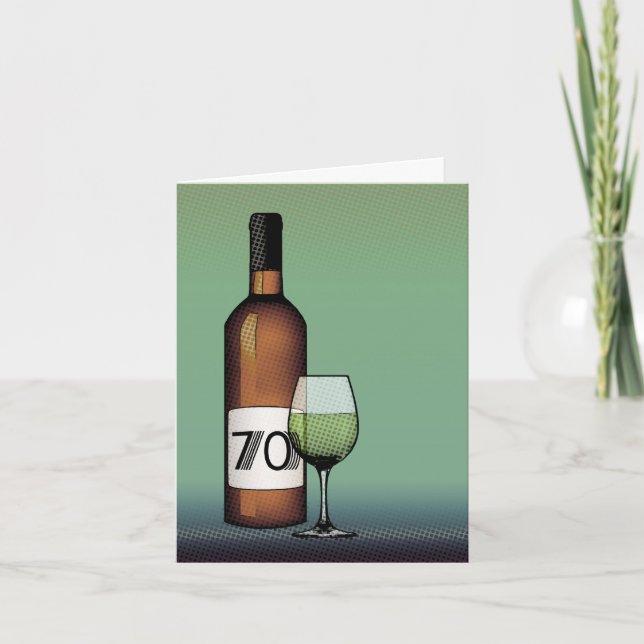 70-årsdag eller årsdag: vin flaska & glas kort (Framsida)
