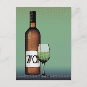 70-årsdag eller årsdag: vin flaska & glas vykort