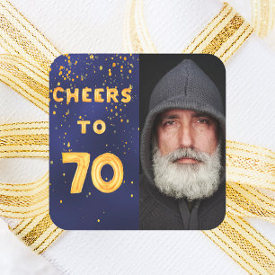70-årsdag för blå fotobollar i guld fyrkantigt klistermärke
