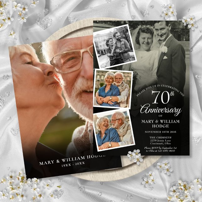 70-årsdag för bröllop 5 fotokollage inbjudningar (70th Wedding Anniversary 5 Photo Collage Invitation)