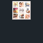 70-årsdag för fotosamlingar av  ro guld namn canvastryck<br><div class="desc">En unik 70-årsdagspresent eller keepsaké som firar sitt liv med en kollage av 8 av dina foton. Lägg till bilder från hennes familj, vänner, sällskapsdjur, hobbieser eller drömresmål. Anpassa och lägg till namn, 70 år och ett datum. Grått och svart färgad brev. En chic med låg färgad och en feminin...</div>