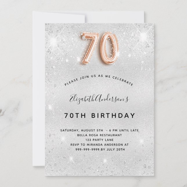 70-årsdag för miniatyrbilder från silver ro guld inbjudningar (Framsida)