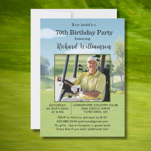 70-årsdag Foto Akvarell Golf Tema Inbjudningar