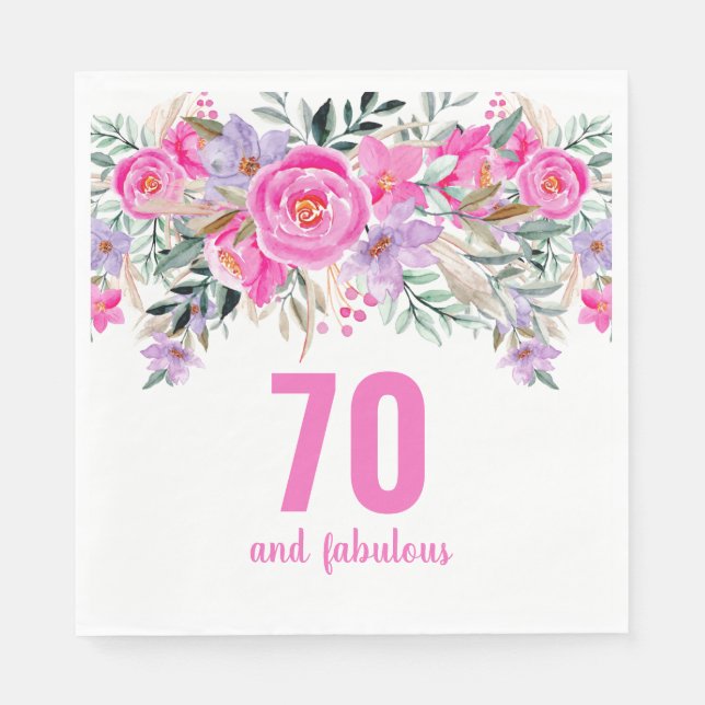 70-årsdag rosa blommigt party-servetter pappersservett (Framsidan)